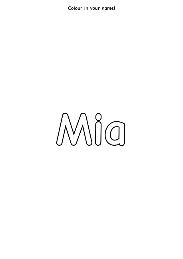 Example Bubble letters name sheet for the name Mia
