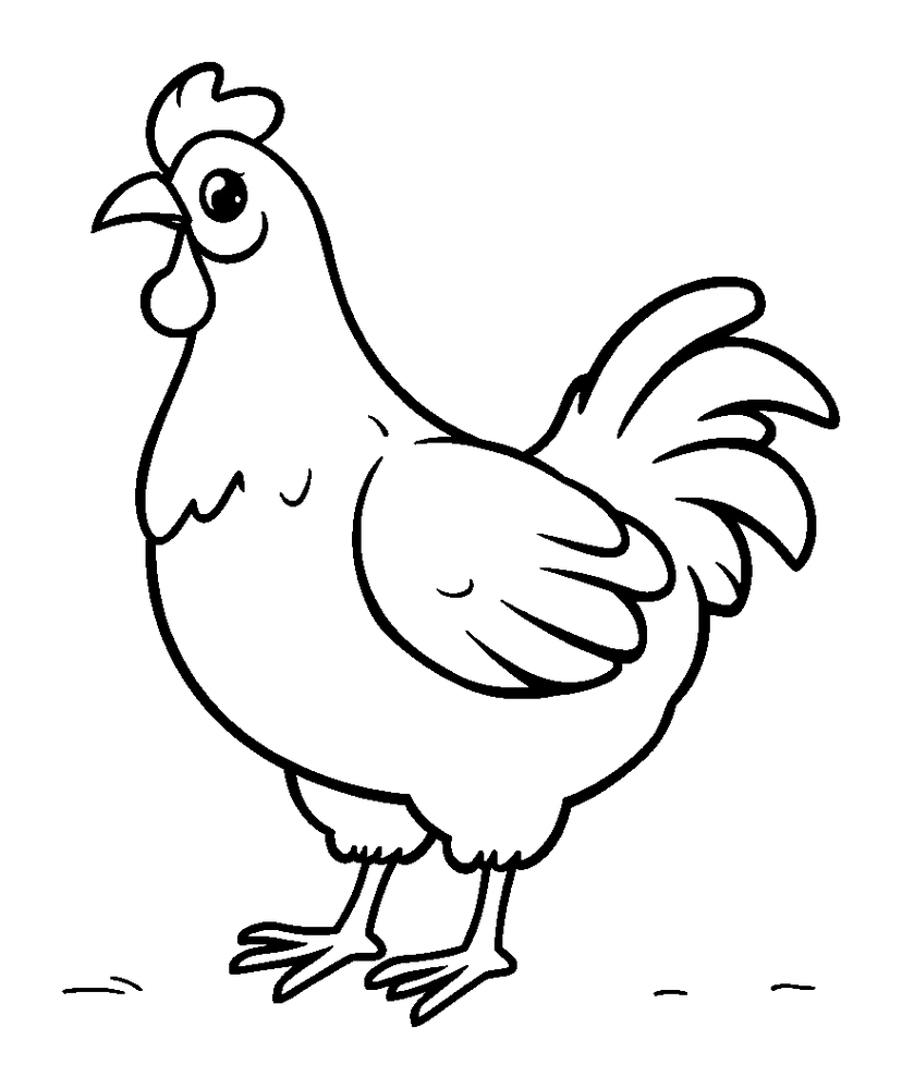 Hen colouring page — free printable for kids