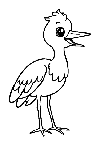 Heron colouring page — free printable for kids