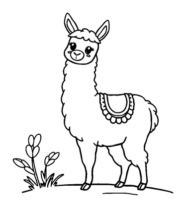 Llama Colouring Page (Toddler, Bold & Easy)