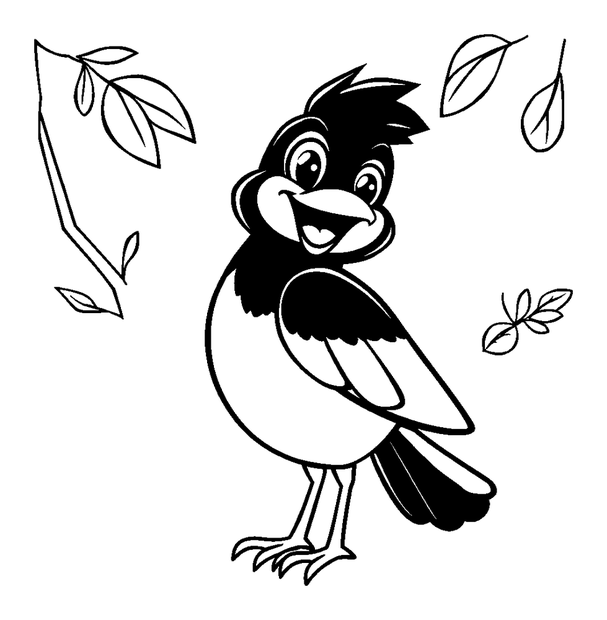 Magpie colouring page — free printable for kids