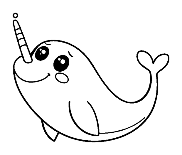 Narwhal colouring page — free printable for kids