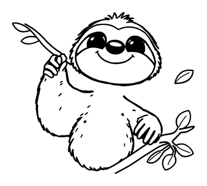 Sloth Colouring Page (Kids, Bold & Easy)