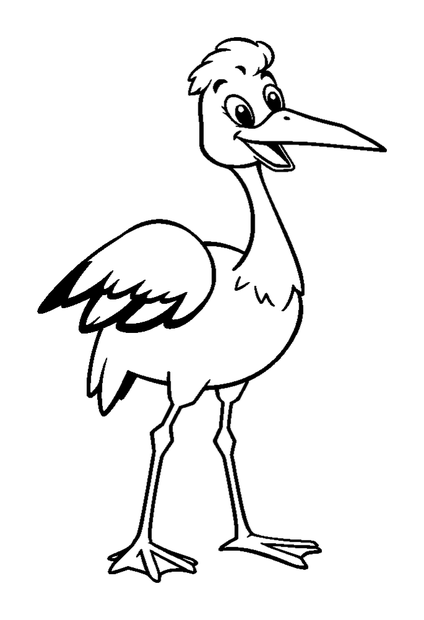 Stork colouring page — free printable for kids
