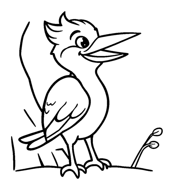 Woodpecker colouring page — free printable for kids