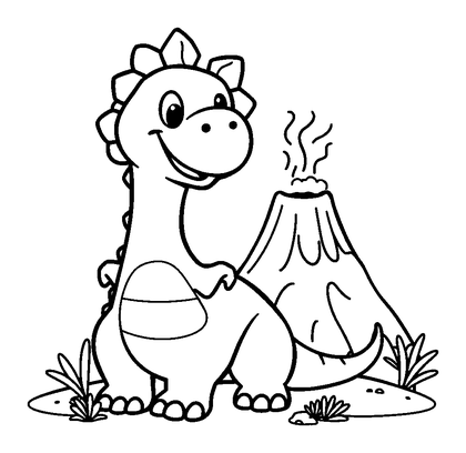 Dinosaur And Volcano Colouring Page (Kids, Standard)