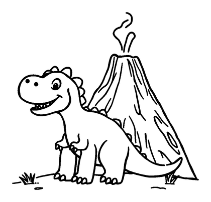 Dinosaur And Volcano Colouring Page (Toddler, Bold & Easy)