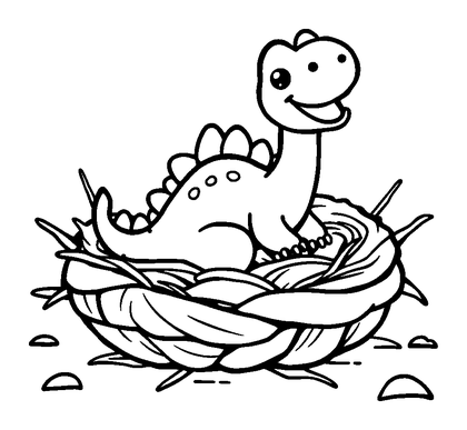Dinosaur Nest Colouring Page (Kids, Bold & Easy)