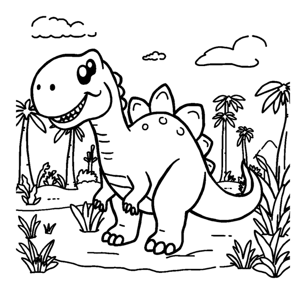 Dinosaur Playground colouring page — free printable for toddlers