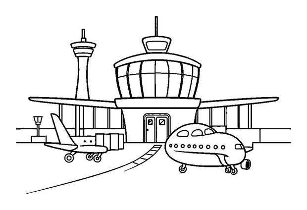 Airport colouring page — free printable for kids