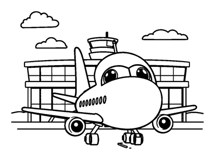 Airport Colouring Page (Toddler, Bold & Easy)
