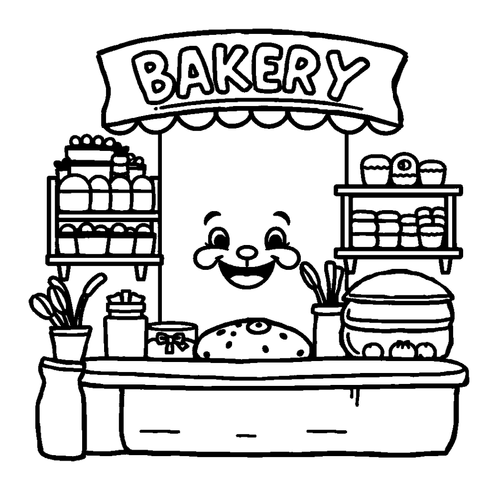 Bakery colouring page — free printable for kids