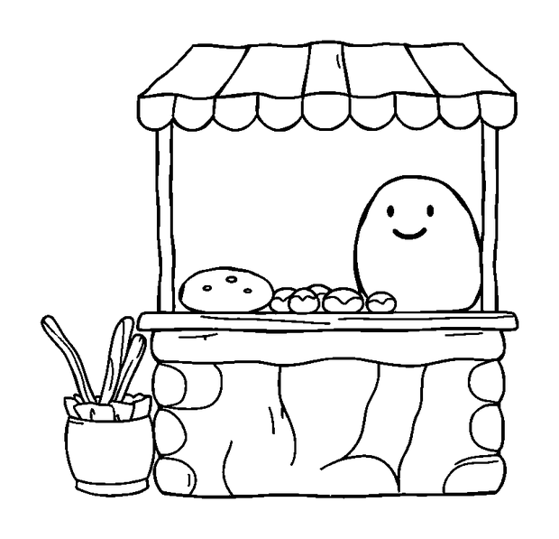 Baking Stall colouring page — free printable for toddlers