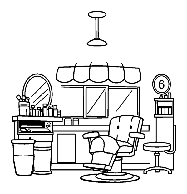 Barber Shop colouring page — free printable for kids
