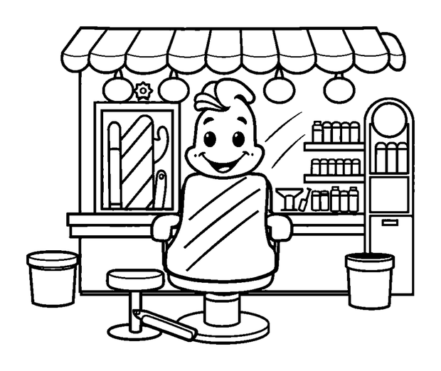 Barber Shop colouring page — free printable for toddlers