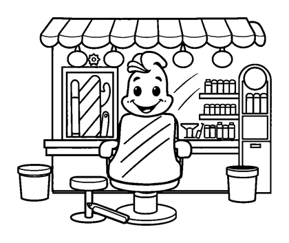 Barber Shop Colouring Page (Toddler, Bold & Easy)