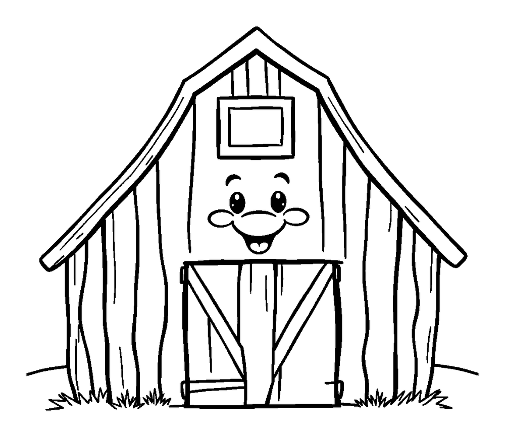 Barn colouring page — free printable for toddlers