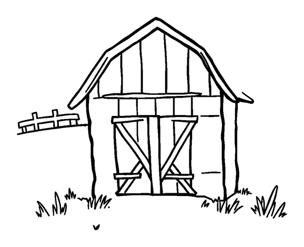 Barn colouring page — free printable for toddlers