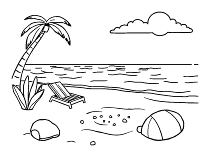 Beach Scene Colouring Page (Kids, Bold & Easy)
