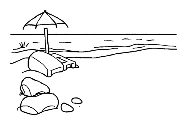 Beach Scene colouring page — free printable for kids