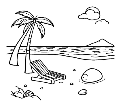 Beach Scene Colouring Page (Kids, Standard)