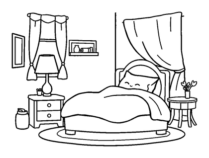Bedroom Colouring Page (Kids, Bold & Easy)