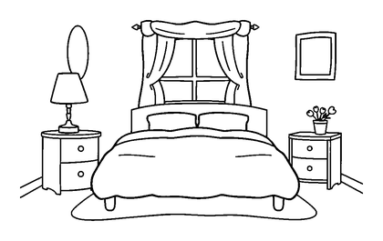 Bedroom Colouring Page (Kids, Bold & Easy)