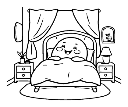 Bedroom Colouring Page (Toddler, Bold & Easy)