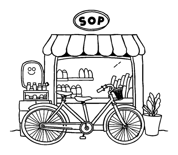 Bicycle Shop colouring page — free printable for kids