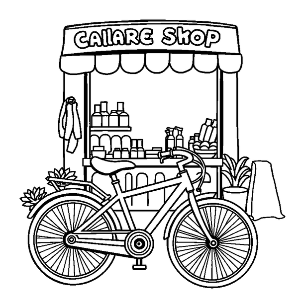Bicycle Shop colouring page — free printable for toddlers