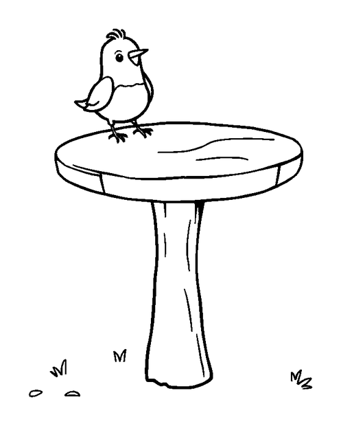 Bird Table colouring page — free printable for kids