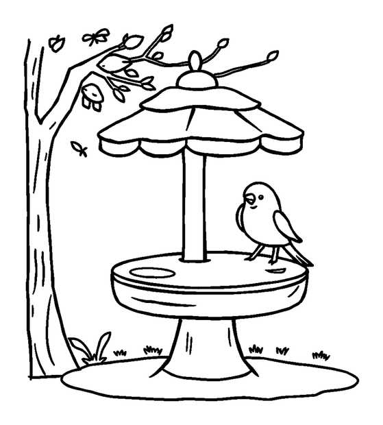 Bird Table colouring page — free printable for toddlers