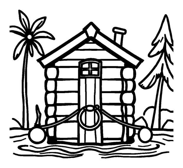 Boathouse colouring page — free printable for kids