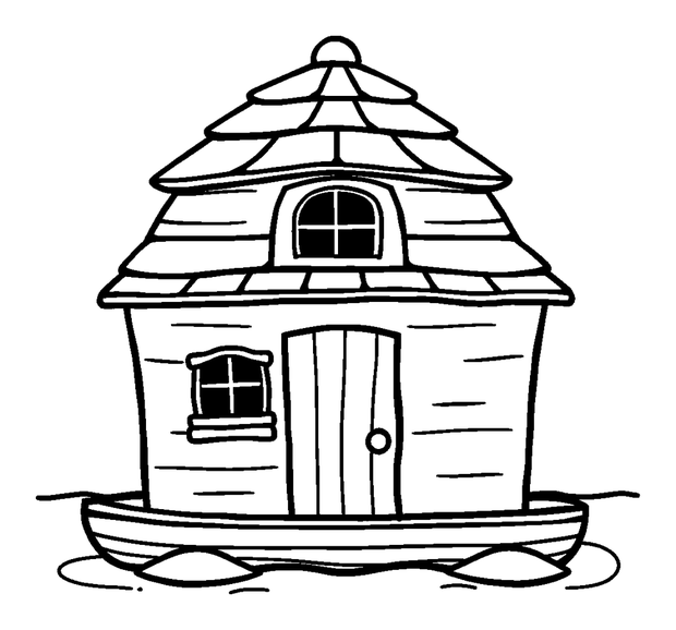 Boathouse colouring page — free printable for kids