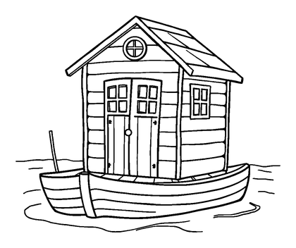 Boathouse Colouring Page (Toddler, Bold & Easy)