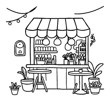 Cafe Colouring Page (Kids, Bold & Easy)