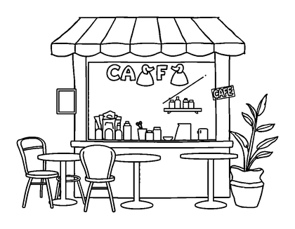 Cafe Colouring Page (Kids, Bold & Easy)