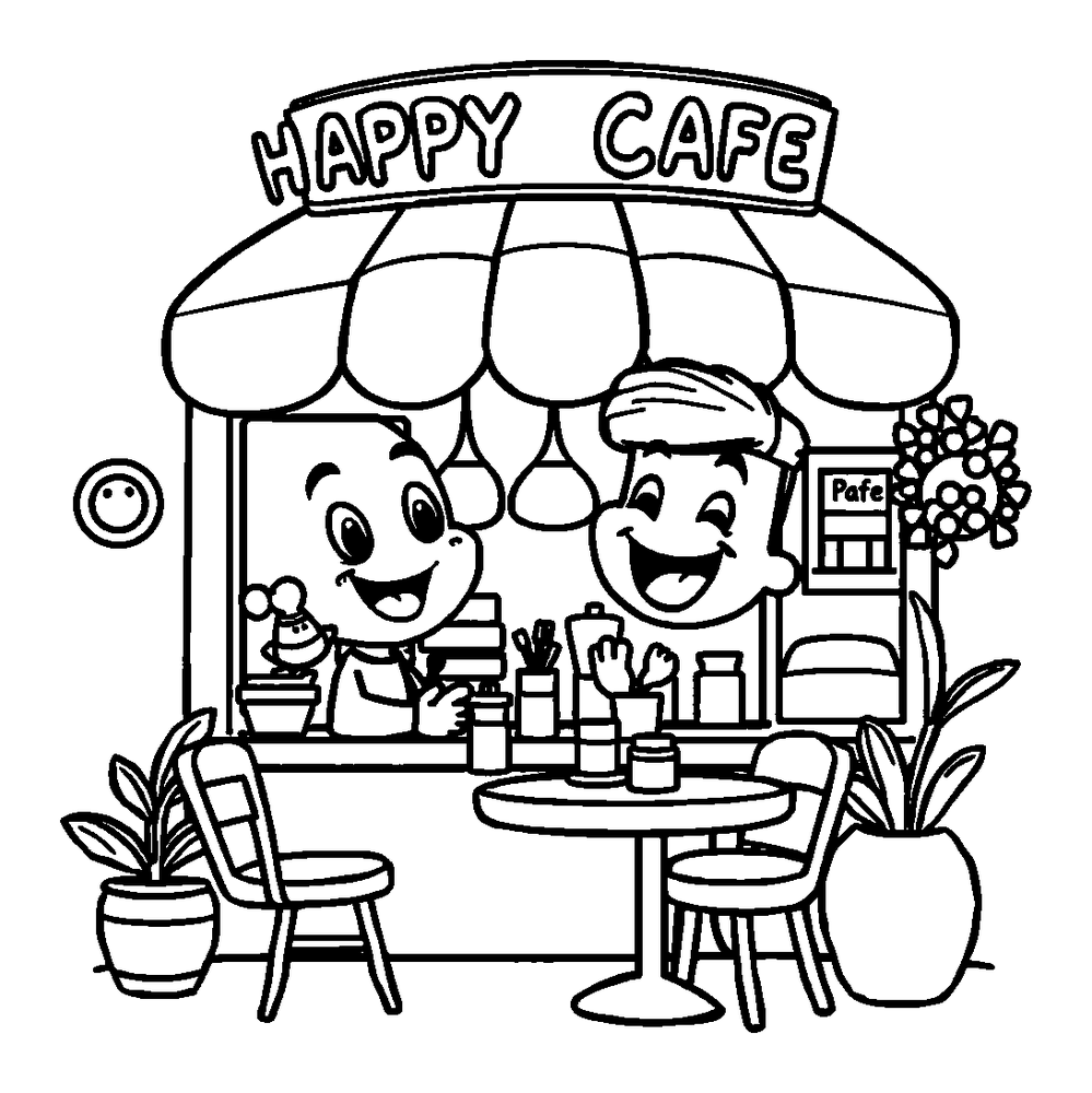 Cafe colouring page — free printable for kids