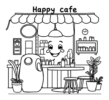 Cafe Colouring Page (Toddler, Bold & Easy)