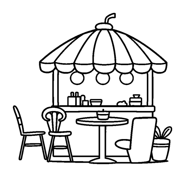 Cafe colouring page — free printable for toddlers