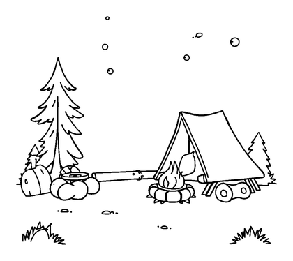Camping Scene Colouring Page (Kids, Bold & Easy)