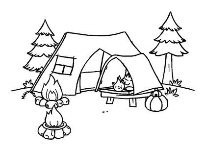 Camping Scene Colouring Page (Kids, Standard)