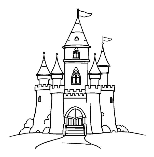 Castle colouring page — free printable for kids