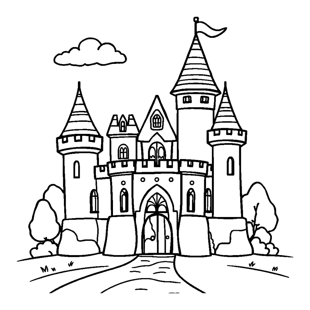 Castle colouring page — free printable for kids