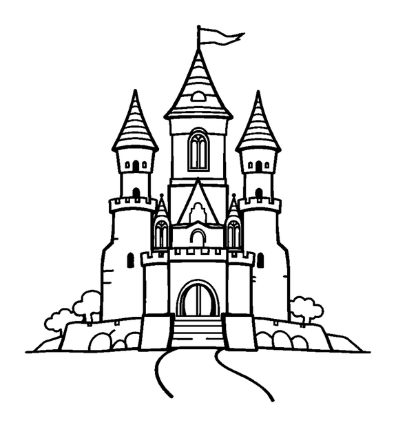 Castle colouring page — free printable for kids