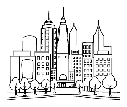 Cityscape Colouring Page (Kids, Bold & Easy)
