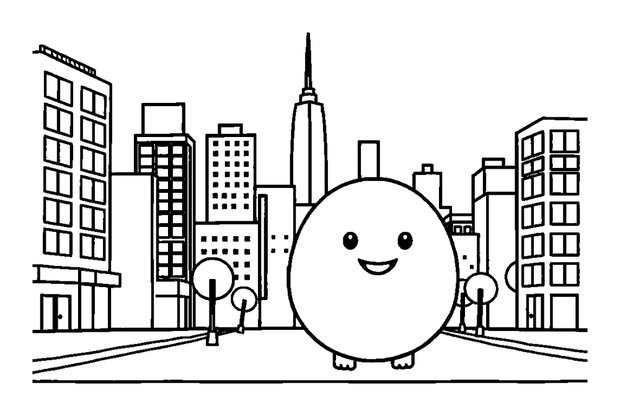 Cityscape colouring page — free printable for toddlers