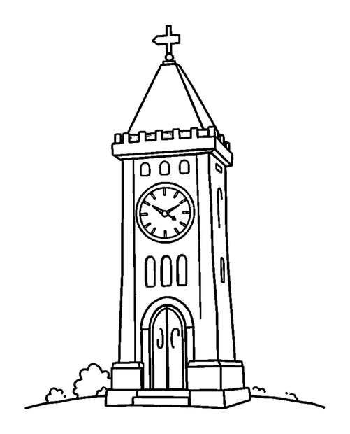 Clock Tower colouring page — free printable for kids