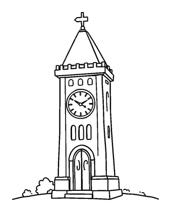 Clock Tower Colouring Page (Kids, Bold & Easy)