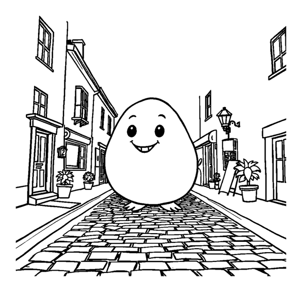 Cobbled Street colouring page — free printable for toddlers